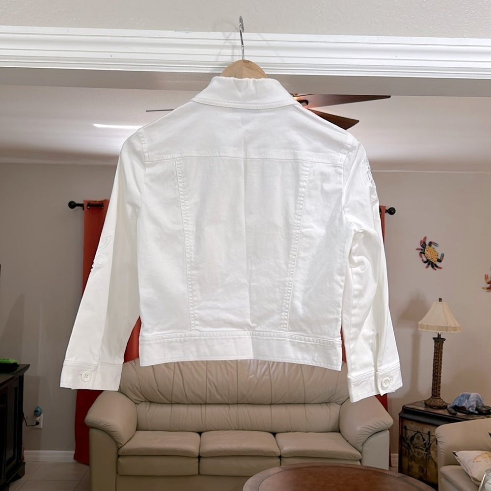 Vintage Y2K Bebe Women’s White Cropped Eyelet 3/4 Length Sleeve Jacket Size M - Picture 3 of 6